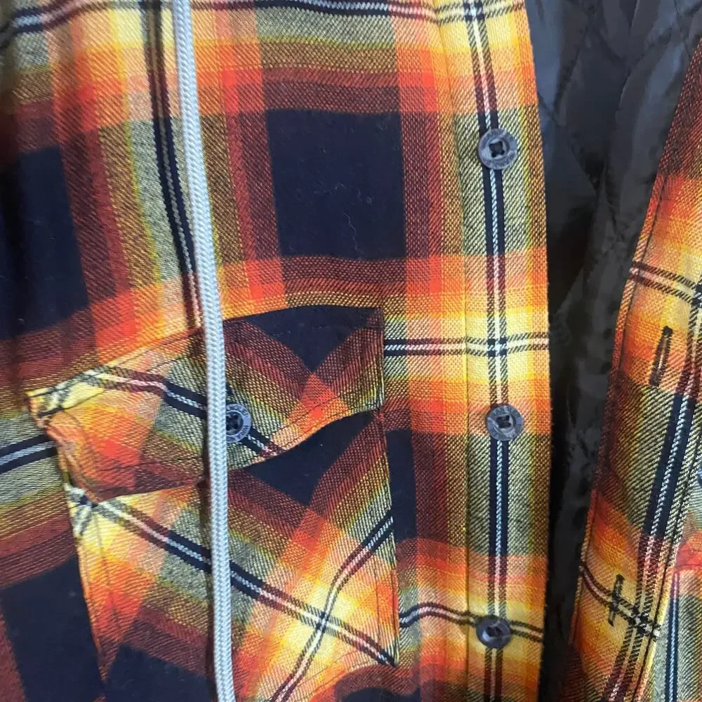 Wrangler Men's Heavyweight Hooded Shirt Jacket Shacket Plaid Yellow Orange Sz S